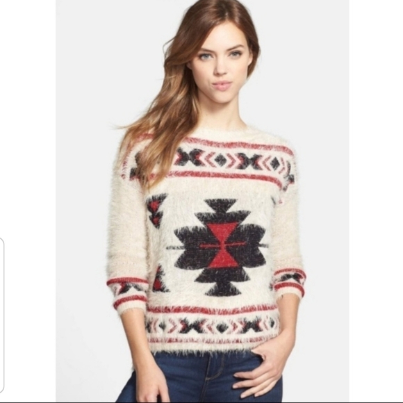ANTHROPOLOGIE EVERLEIGH Aztec Imitation Mohair Knitted Sweater - Picture 1 of 13